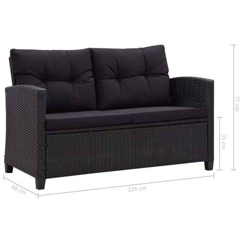 Vrtni dvosjed s jastucima crni 124 cm od poliratana - Crna 1 Cijena