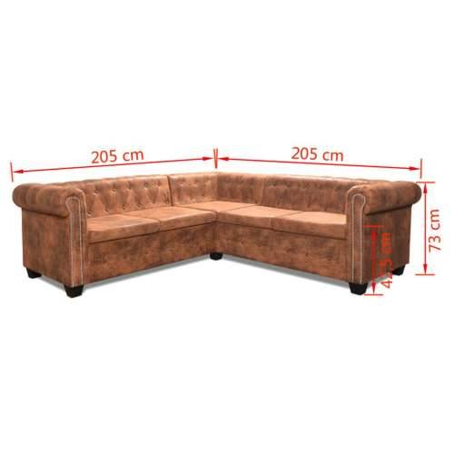 Kutna garnitura Chesterfield za 5 osoba od umjetne kože smeđa  - Smeđa peterosjed Cijena