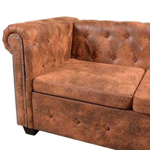 Chesterfield Kutna Garnitura 6 Sjedala od Umjetne kože Smeđa  - Smeđa šesterosjed Cijena