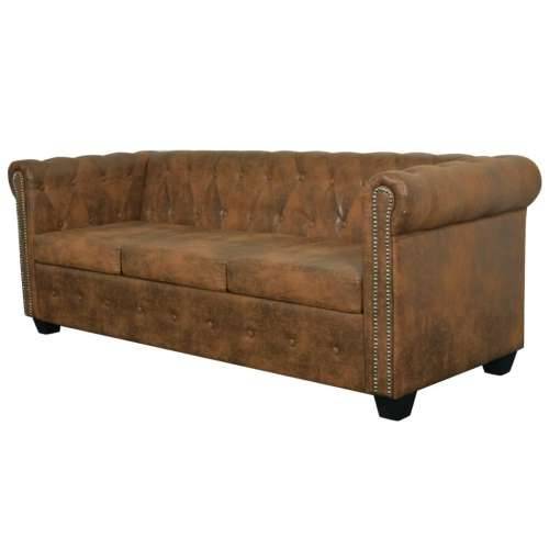 Trosjed Chesterfield od umjetne kože smeđi  - Smeđa Trosjedi Cijena