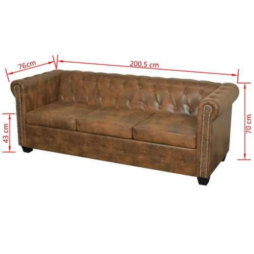 Trosjed Chesterfield od umjetne kože smeđi  - Smeđa Trosjedi Cijena