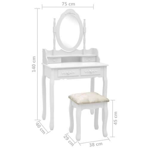 Toaletni stolić sa stolcem bijeli 75x69x140 cm drvo paulovnije Cijena