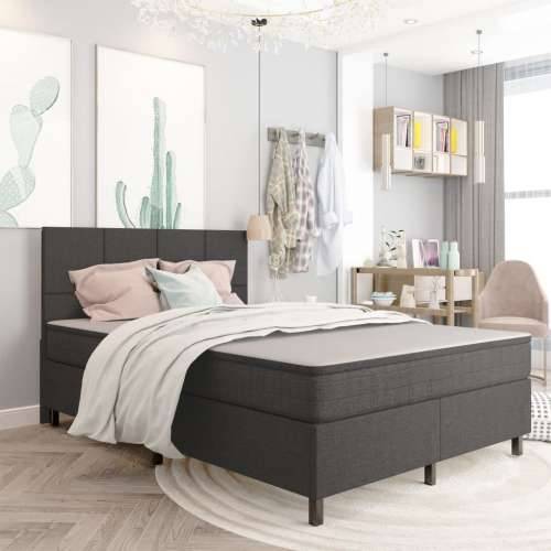 Krevet od tkanine s oprugama tamnosivi 140 x 200 cm - 140 x 200 cm Uzglavlje s kvadratima + baza za krevet 35,5 cm Cijena