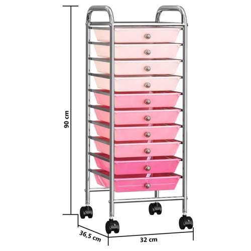 Pokretna kolica za pohranu s 10 ladica ombre roza plastična Cijena