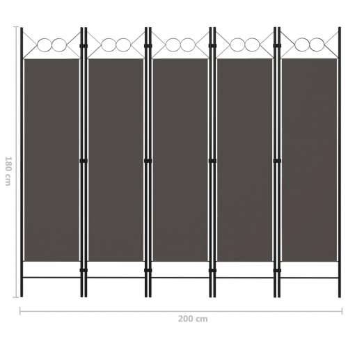 Sobna pregrada s 5 panela antracit 200 x 180 cm Cijena