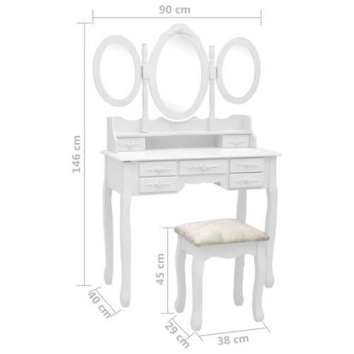 Toaletni stolić sa stolcem i trostrukim ogledalom bijeli Cijena