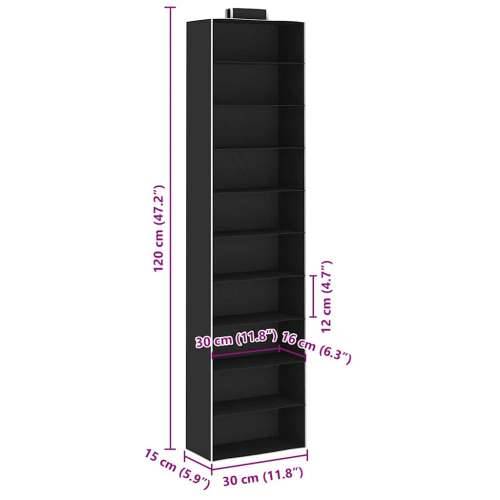 Viseći organizatori od tkanine za ormar 2 kom s 10 polica - Crna 30 x 15 x 120 cm 2 1 Cijena