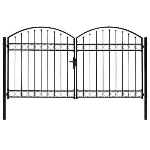 Dvostruka vrata za ogradu s lučnim vrhom čelik 300x175 cm crna - 300 x 175 cm Cijena