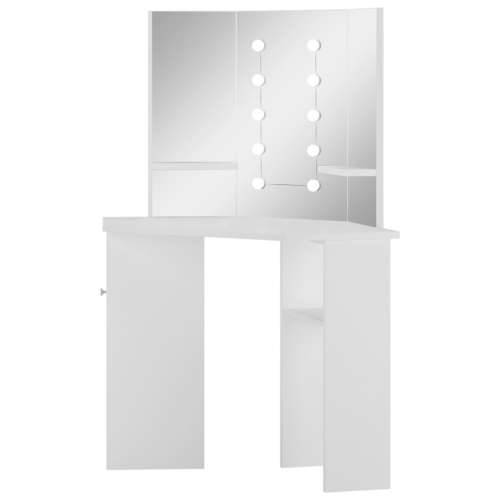 Kutni toaletni stolić za šminkanje s LED svjetlima bijeli Cijena