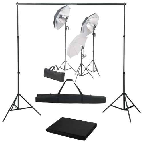 Komplet za fotografski studio sa setom svjetiljki i pozadinom - Crna 500 x 300 cm 1 Cijena