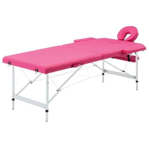 Sklopivi stol za masažu s 2 zone aluminijski ružičasti