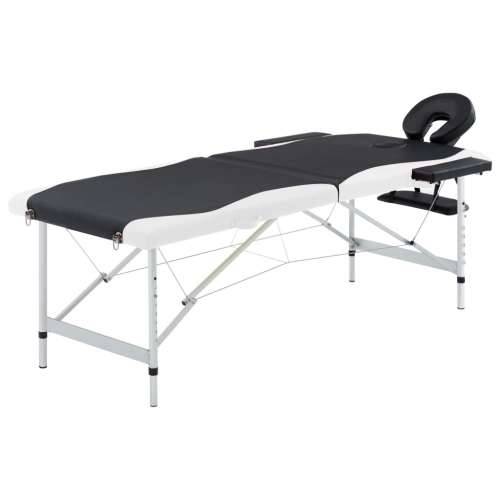 Sklopivi stol za masažu s 2 zone aluminijski crno-bijeli Cijena