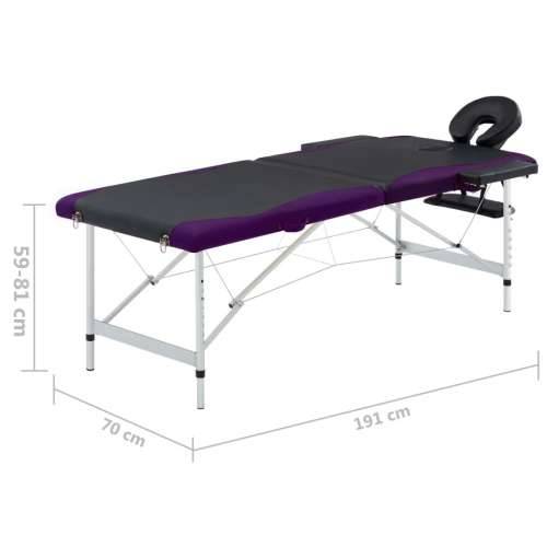 Sklopivi stol za masažu s 2 zone aluminijski crno-ljubičasti Cijena