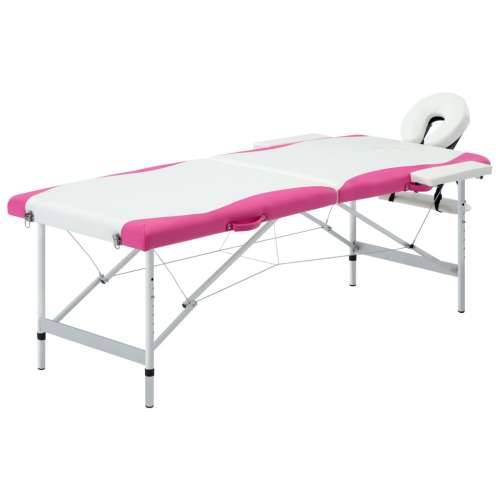 Sklopivi stol za masažu s 2 zone aluminijski bijelo-ružičasti Cijena
