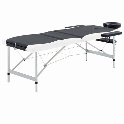 Sklopivi stol za masažu s 3 zone aluminijski crno-bijeli Cijena