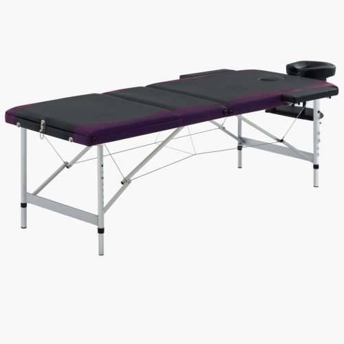 Sklopivi stol za masažu s 3 zone aluminijski crno-ljubičasti