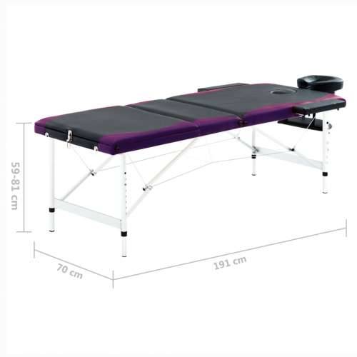 Sklopivi stol za masažu s 3 zone aluminijski crno-ljubičasti Cijena