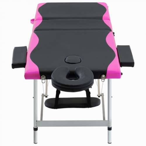 Sklopivi stol za masažu s 3 zone aluminijski crno-ružičasti Cijena