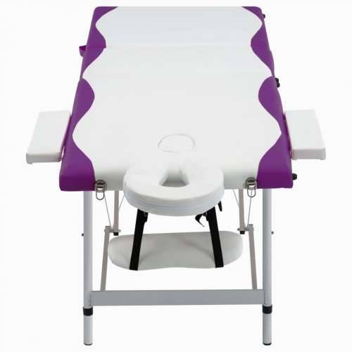 Sklopivi stol za masažu s 3 zone aluminijski bijelo-ljubičasti Cijena