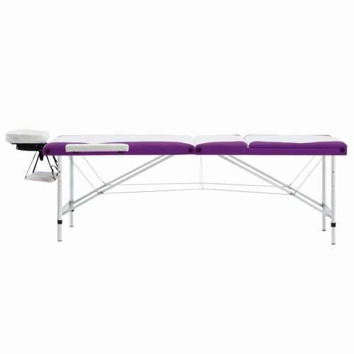 Sklopivi stol za masažu s 3 zone aluminijski bijelo-ljubičasti Cijena