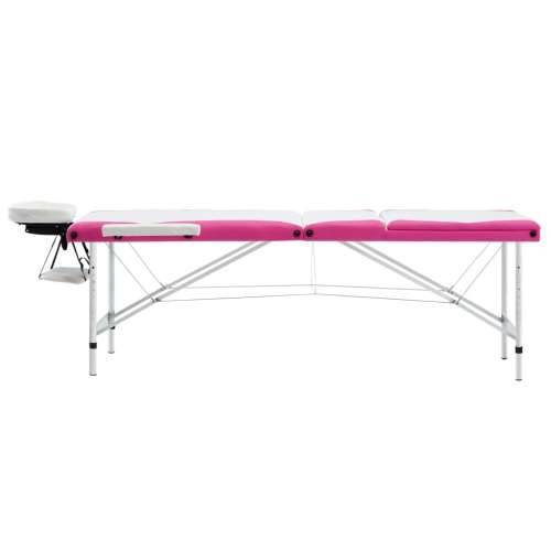 Sklopivi stol za masažu s 3 zone aluminijski bijelo-ružičasti Cijena