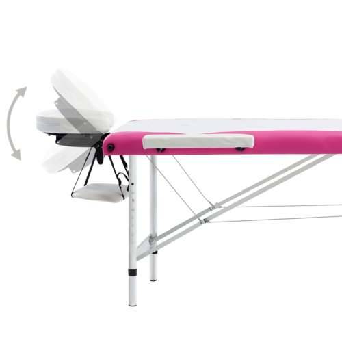 Sklopivi stol za masažu s 3 zone aluminijski bijelo-ružičasti Cijena