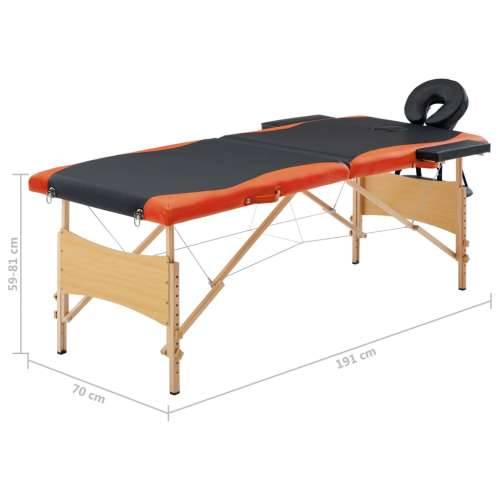 Sklopivi stol za masažu s 2 zone drveni crno-narančasti Cijena
