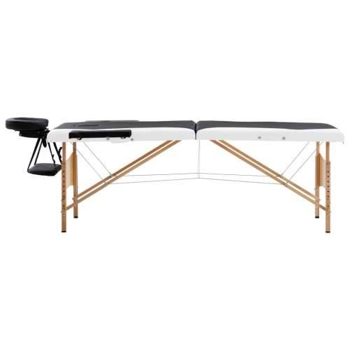 Sklopivi stol za masažu s 2 zone drveni crno-bijeli Cijena