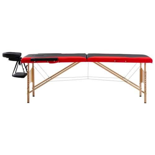Sklopivi stol za masažu s 2 zone drveni crno-crveni Cijena