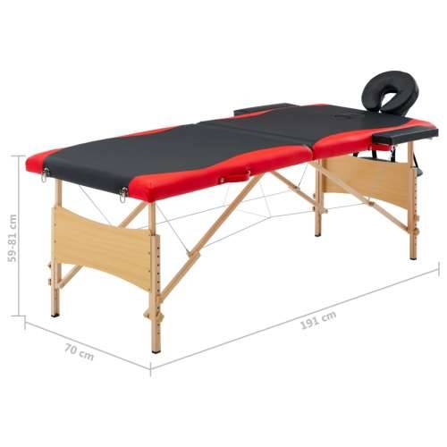 Sklopivi stol za masažu s 2 zone drveni crno-crveni Cijena
