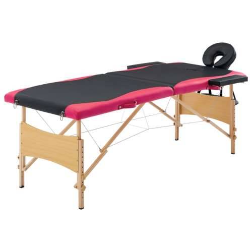Sklopivi stol za masažu s 2 zone drveni crno-ružičasti Cijena