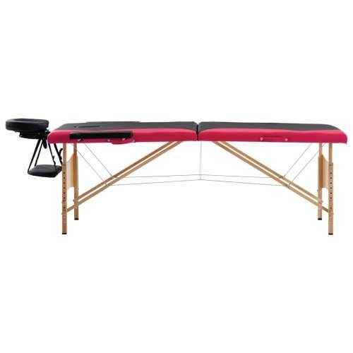 Sklopivi stol za masažu s 2 zone drveni crno-ružičasti Cijena