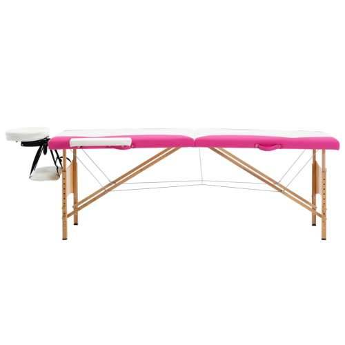Sklopivi stol za masažu s 2 zone drveni bijelo-ružičasti Cijena