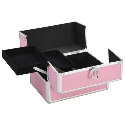 Kovčeg za šminku 22 x 30 x 21 cm ružičasti aluminijski Cijena