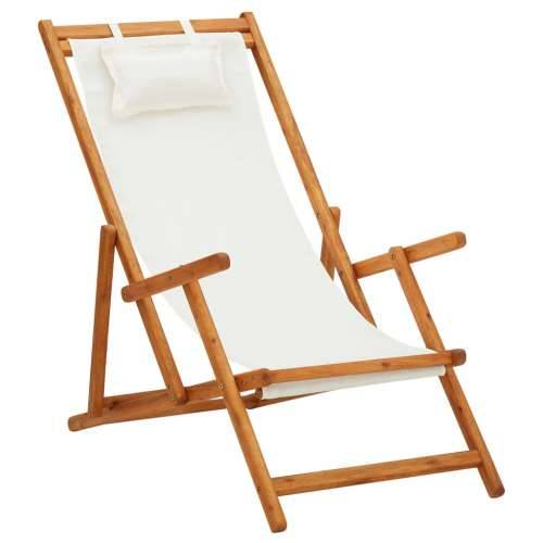 Sklopiva stolica za plažu od drva eukaliptusa i tkanine krem