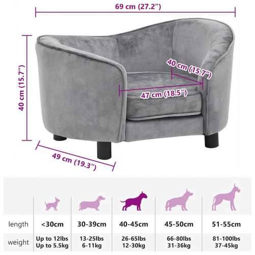 Sofa za pse siva 69 x 49 x 40 cm plišana - Siva Cijena