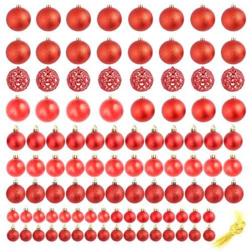 Set božićnih kuglica 100 komada 3/4/6 cm crveni Cijena