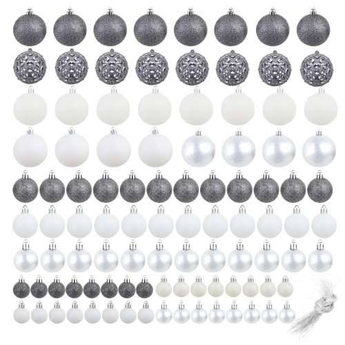 Set božićnih kuglica 100 komada 3/4/6 cm bijeli/sivi Cijena