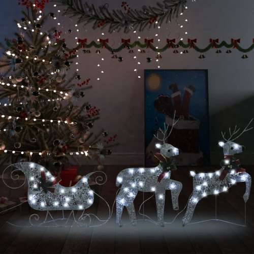 Božićni vanjski ukrasni sobovi i saonice 60 LED žarulja srebrni Cijena