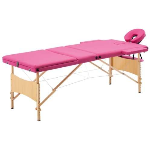 Sklopivi stol za masažu s 3 zone drveni ružičasti Cijena