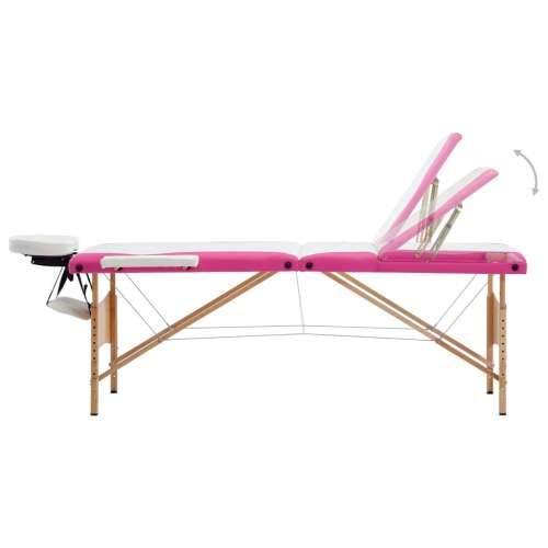 Sklopivi stol za masažu s 3 zone drveni bijelo-ružičasti Cijena