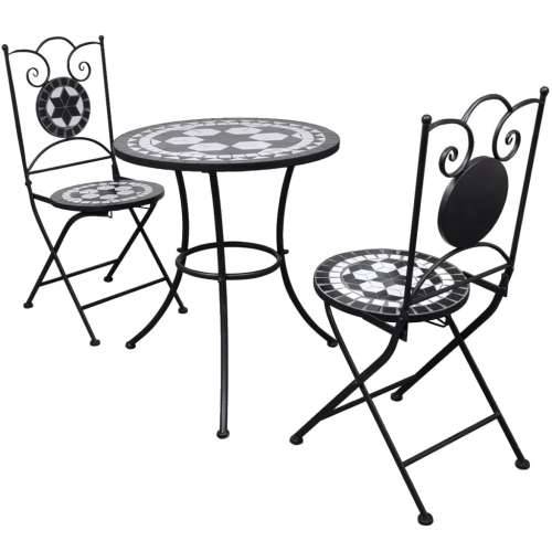 3-dijelni bistro set s keramičkim pločicama crno-bijeli