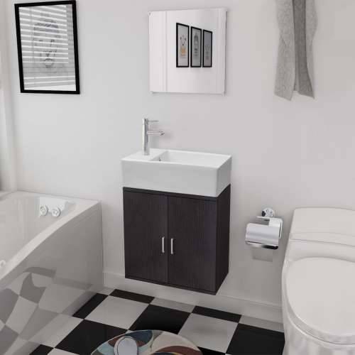 3-Dijelni Komplet Namještaja za Kupaonicu s Umivaonikom Crni  Cijena