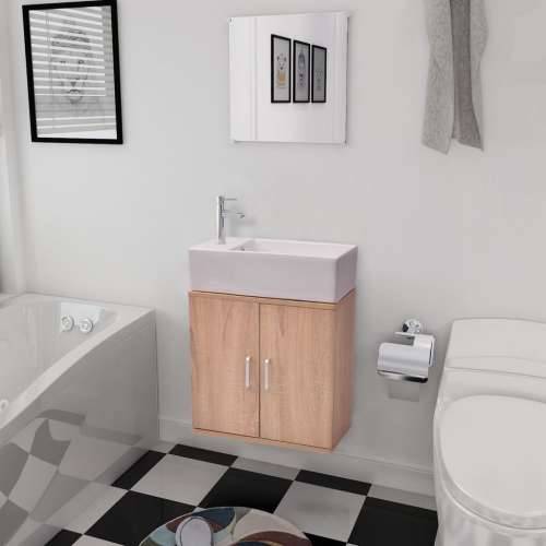 3-dijelni Komplet Namještaja za Kupaonicu sa Umivaonikom Bež  Cijena
