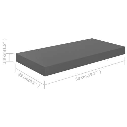 Plutajuće zidne police 2 kom sjajne sive 50 x 23 x 3,8 cm MDF - visoko sjajno siva 50 x 23 x 3.8 cm 2 1 Cijena