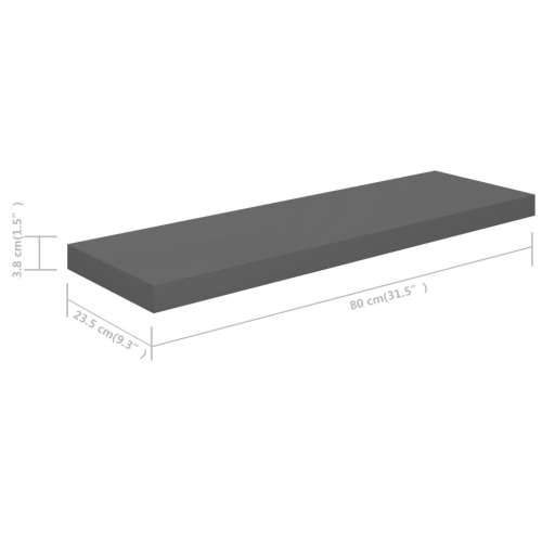 Plutajuće zidne police 2 kom sjajne sive 80 x 23,5 x 3,8 cm MDF - visoko sjajno siva 80 x 23.5 x 3.8 cm 2 1 Cijena