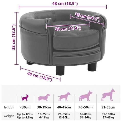 Sofa za pse siva 48 x 48 x 32 cm od pliša i umjetne kože - Siva Cijena