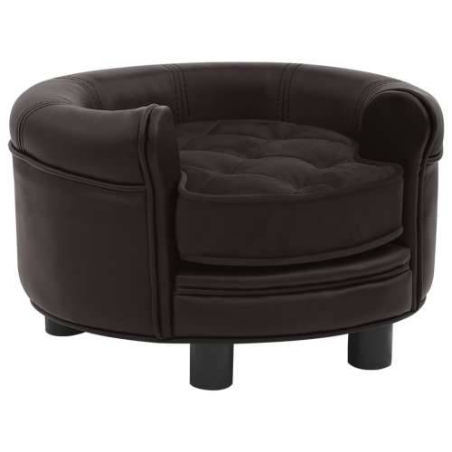 Sofa za pse smeđa 48 x 48 x 32 cm od pliša i umjetne kože - Smeđa Cijena