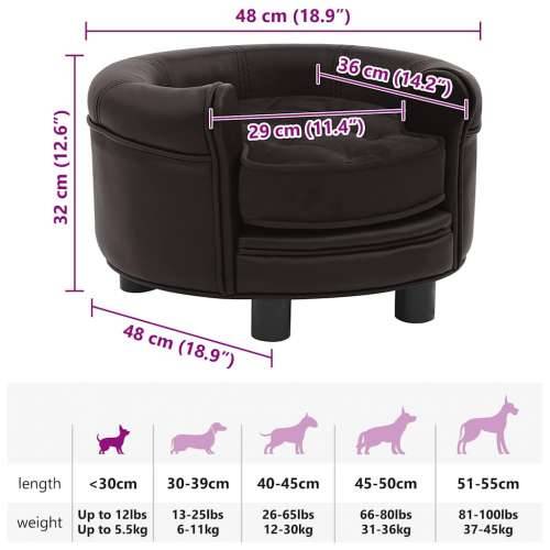 Sofa za pse smeđa 48 x 48 x 32 cm od pliša i umjetne kože - Smeđa Cijena