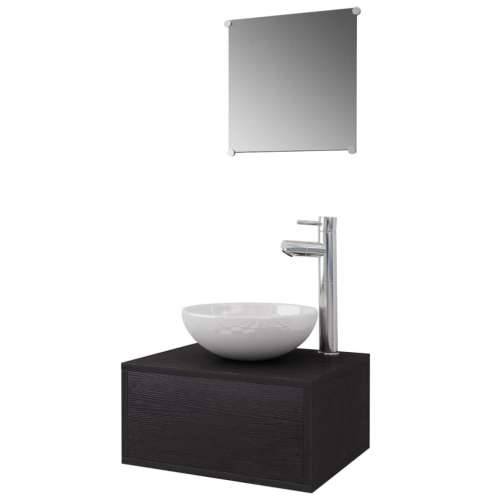 4-dijelni set kupaonskog namještaja s Lavabo - Umivaonikom i slavinom crni - Crna Model 1 1 Cijena